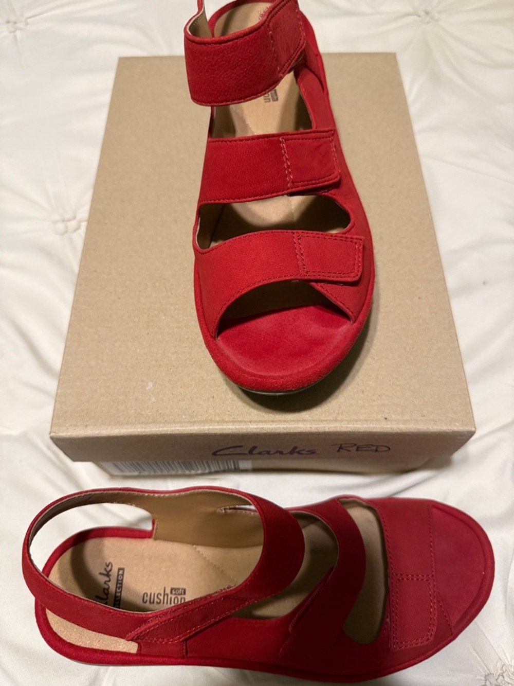 Clarks Red Triple-Strap Open-Toe Sandals